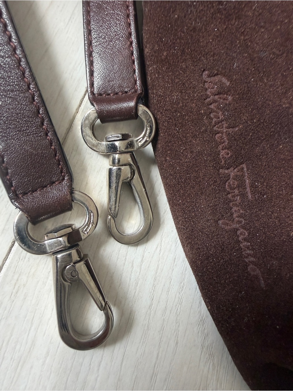 Vtg Salvatore Ferragamo Chocolate Suede & Leather Handbag Shoulder Bag Dome Bag - Picture 13 of 16